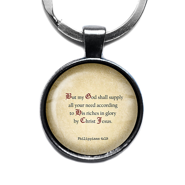 Philippians 4:19 God Shall Supply all your Need King James Version KJV Bible Antique Silver Keychain
