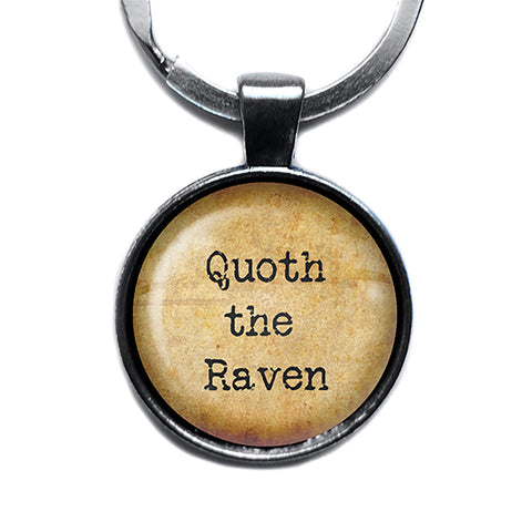 Edgar Allen Poe Nevermore Quoth the Raven Antique Silver Keychain