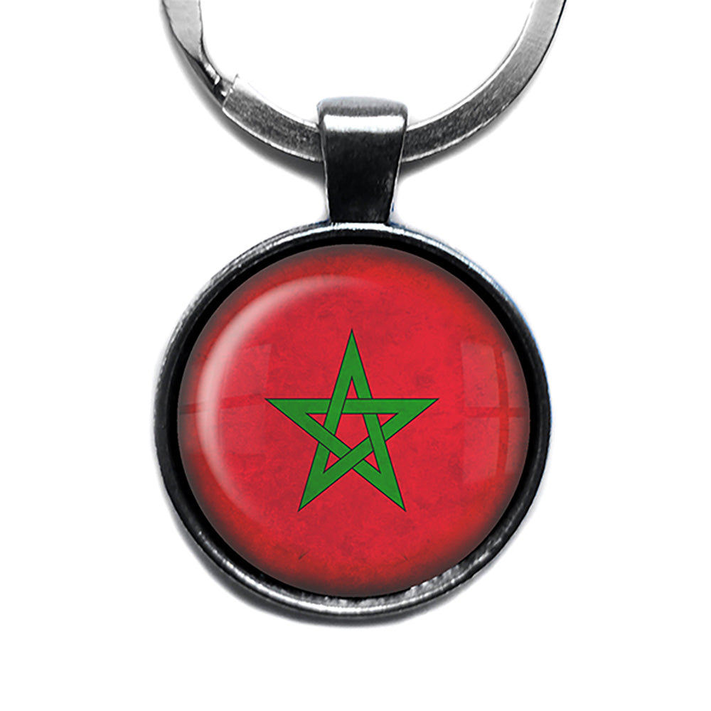 Morocco Moroccan Flag Antique Silver Keychain