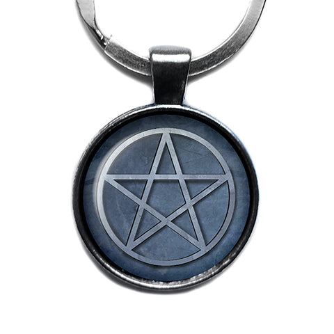 Halloween Witchcraft Pentagram Antique Silver Keychain