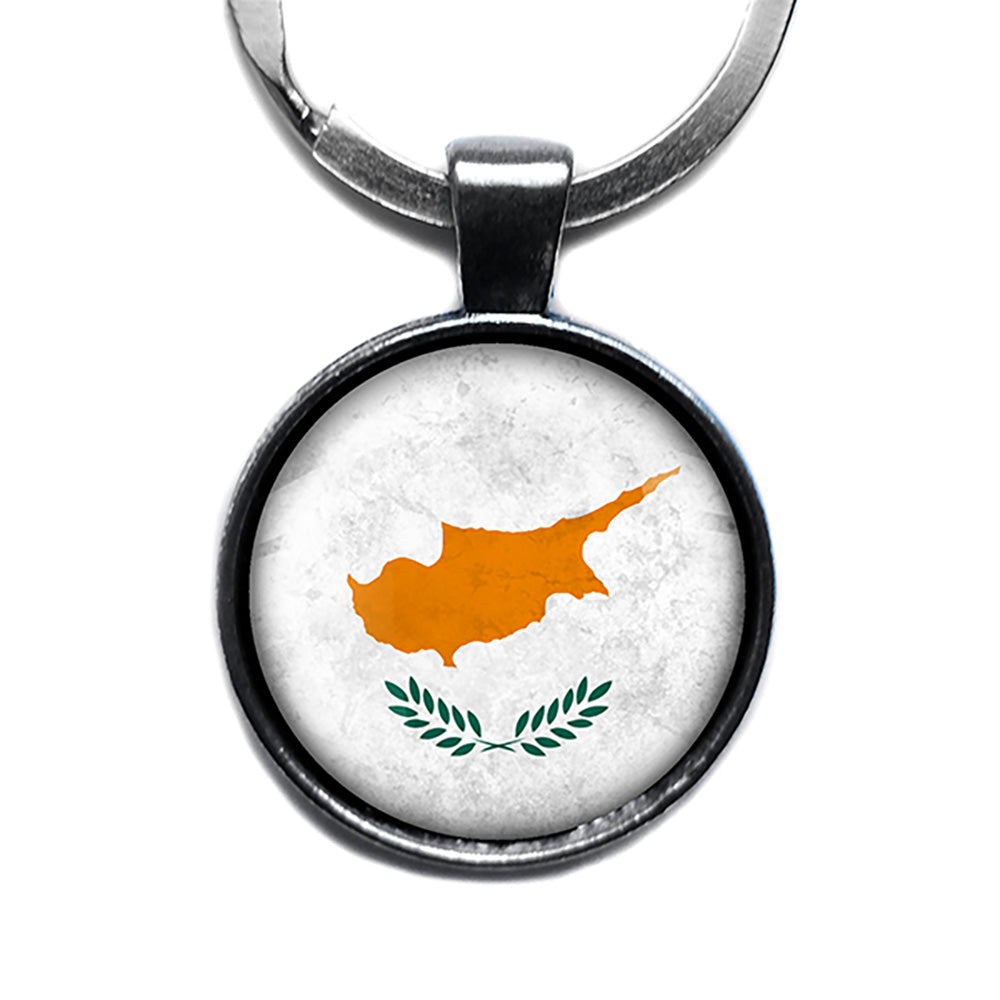 Cyprus Cypriot Flag Antique Silver Keychain
