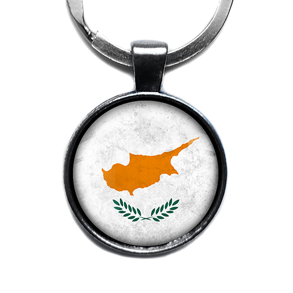 Cyprus Cypriot Flag Antique Silver Keychain