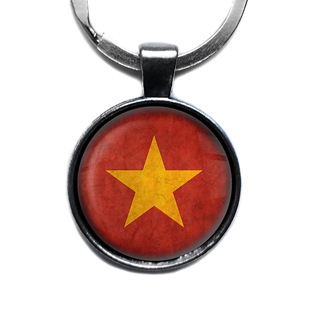 Vietnam Vietnamese Flag Antique Silver Keychain
