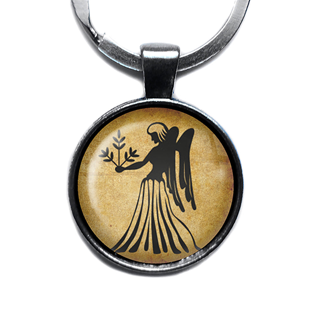 Zodiac Symbol Astrology Virgo Antique Silver Keychain