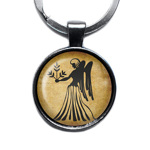 Zodiac Symbol Astrology Virgo Antique Silver Keychain