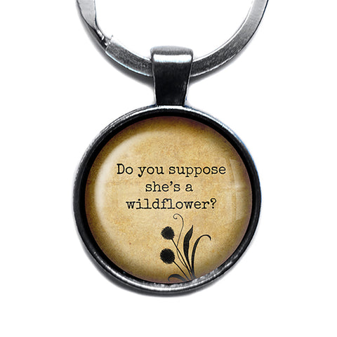 Alice in Wonderland Do you Suppose she's a Wildflower Antique Silver Keychain