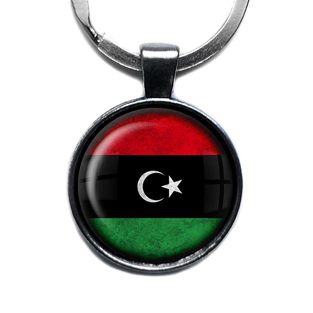 Libya Libyan Flag Antique Silver Keychain