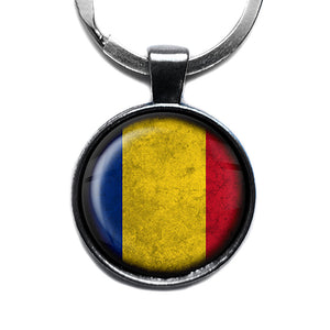 Romania Romanian Flag Antique Silver Keychain