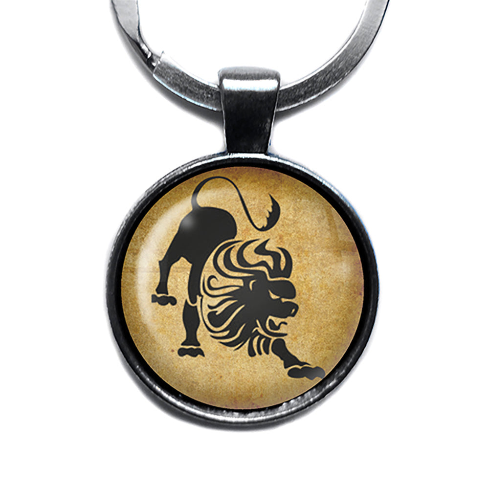 Zodiac Symbol Astrology Leo Antique Silver Keychain