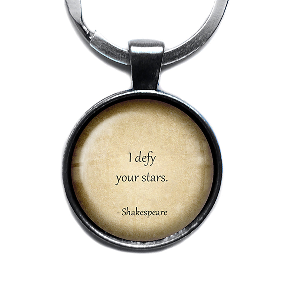 William Shakespeare I Defy Your Stars Antique Silver Keychain