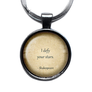 William Shakespeare I Defy Your Stars Antique Silver Keychain