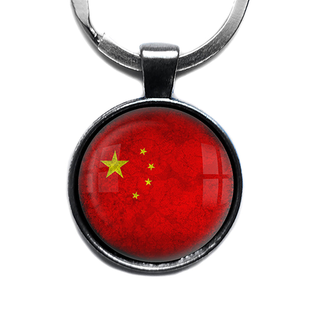 China Chinese 中国 Flag Antique Silver Keychain