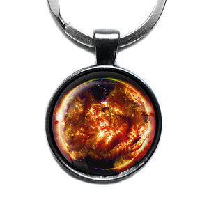 NASA Photograph Sun Fire Antique Silver Keychain