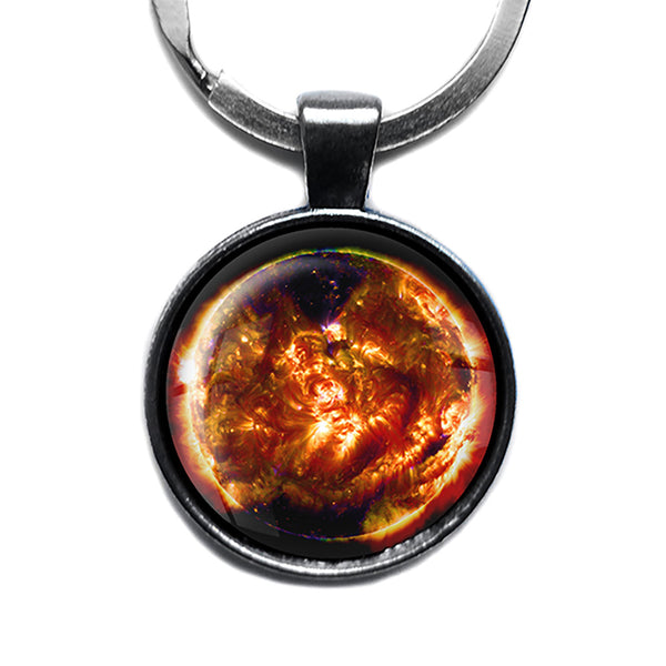NASA Photograph Sun Fire Antique Silver Keychain