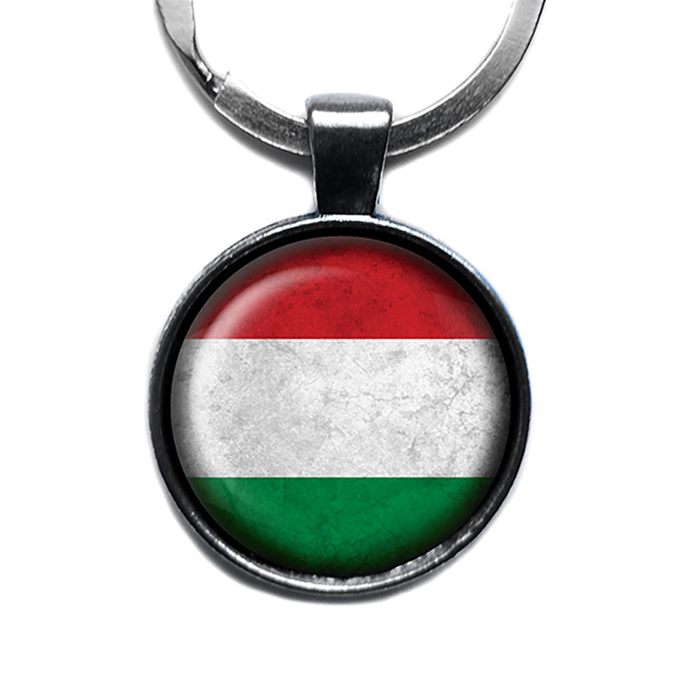 Hungary Hungarian Flag Antique Silver Keychain