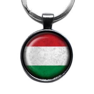 Hungary Hungarian Flag Antique Silver Keychain