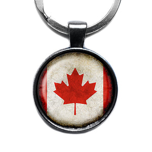 Canada Canadian Flag Antique Silver Keychain