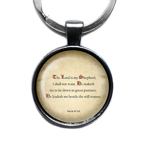 Psalm 23 1:2 The Lord is my Shepherd King James Version KJV Bible Antique Silver Keychain