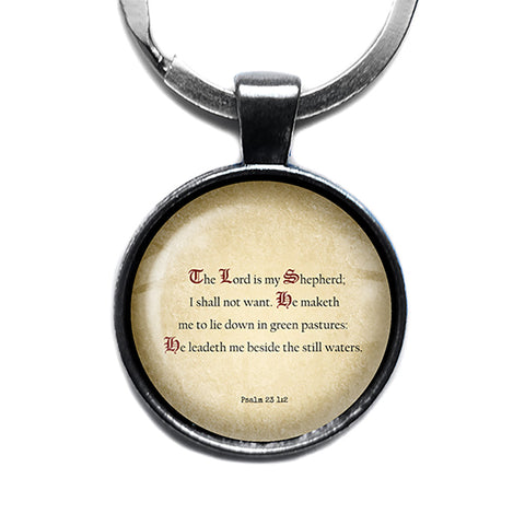 Psalm 23 1:2 The Lord is my Shepherd King James Version KJV Bible Antique Silver Keychain