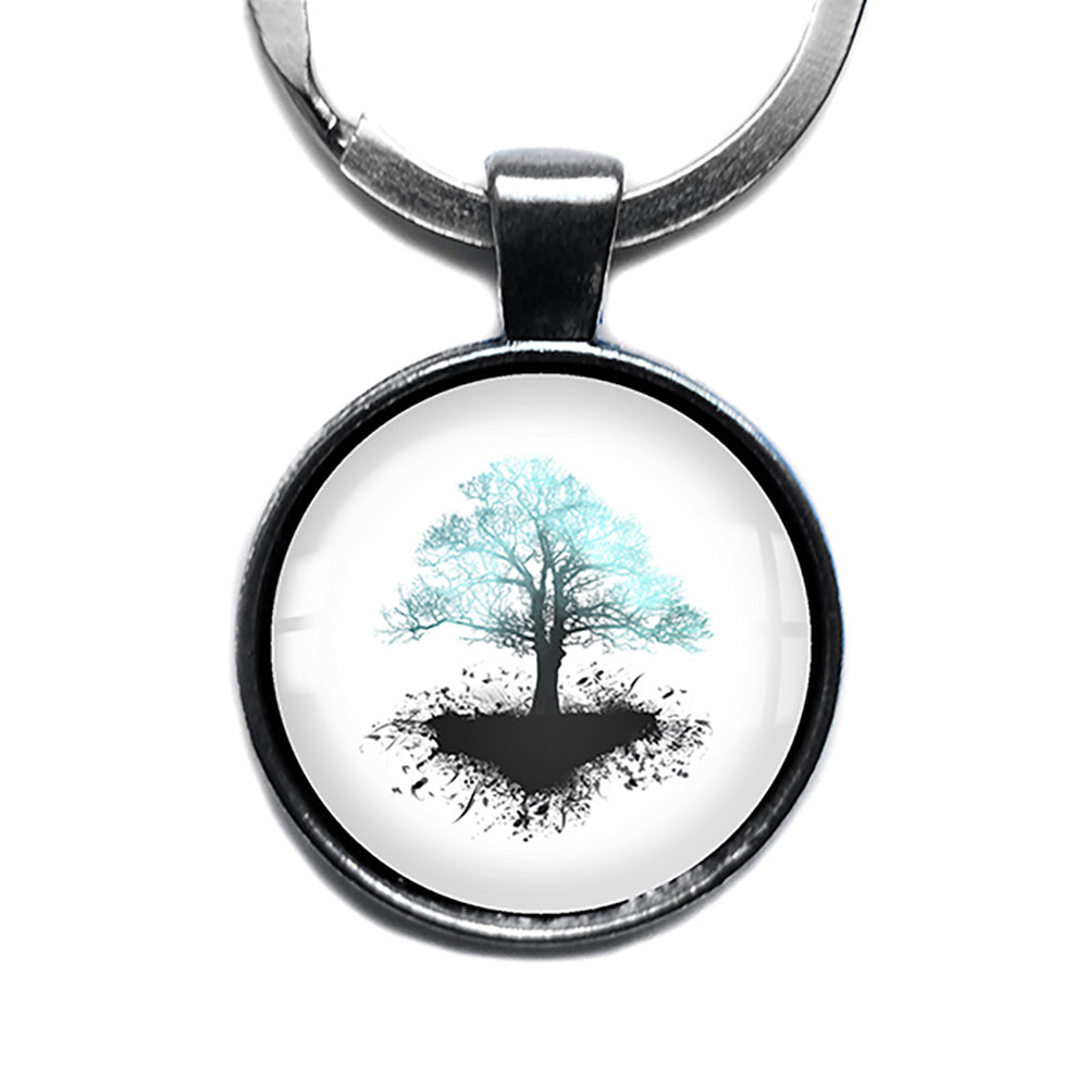 Lightning Blue Grunge Tree of Life Antique Silver Keychain