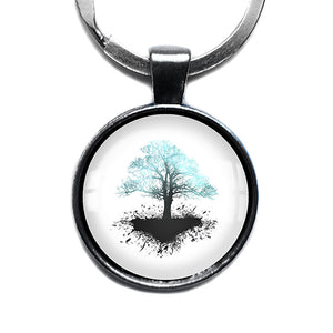 Lightning Blue Grunge Tree of Life Antique Silver Keychain