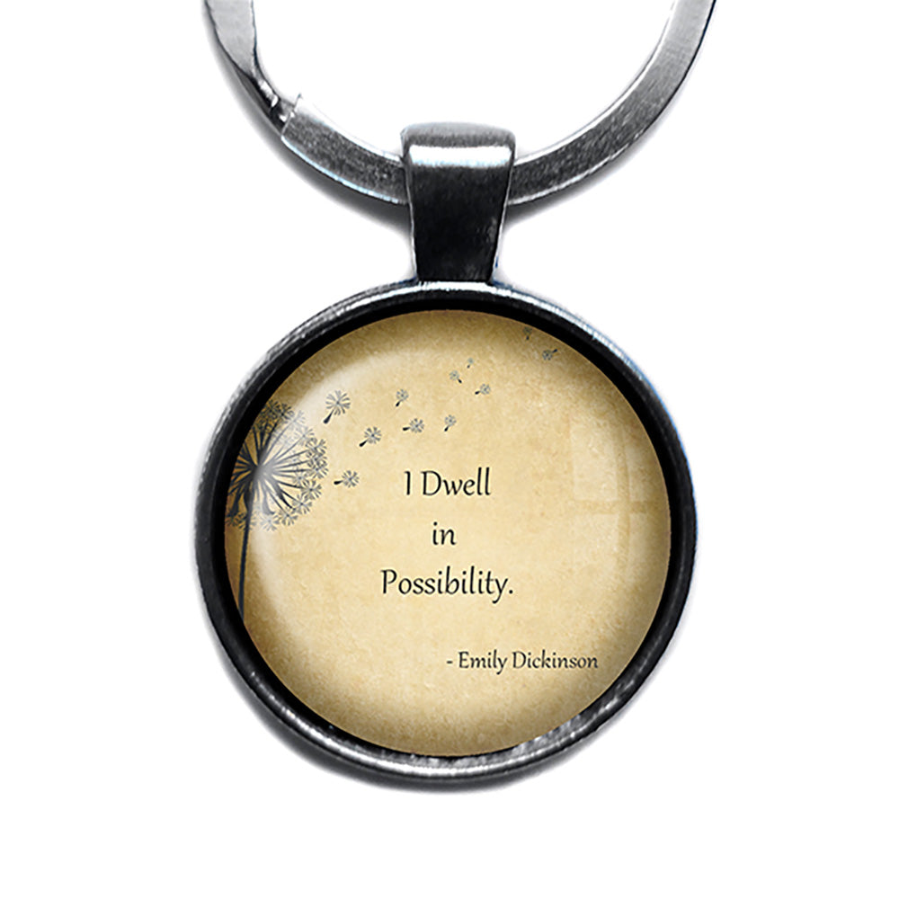 Emily Dickinson I Dwell in Possibility Antique Silver Keychain