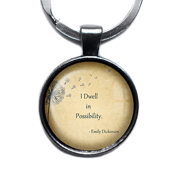 Emily Dickinson I Dwell in Possibility Antique Silver Keychain
