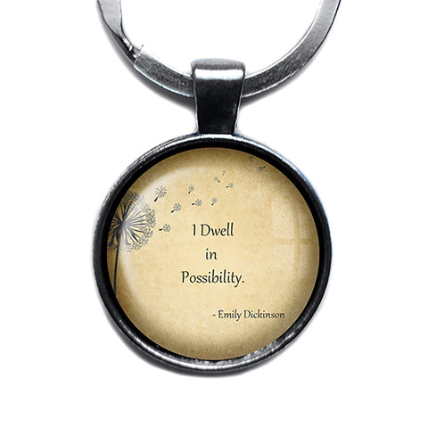 Emily Dickinson I Dwell in Possibility Antique Silver Keychain
