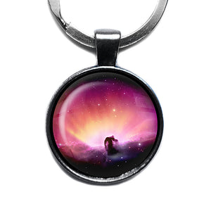 NASA Photograph Pink Nebula Antique Silver Keychain
