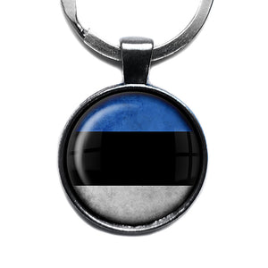 Estonia Estonian Flag Antique Silver Keychain