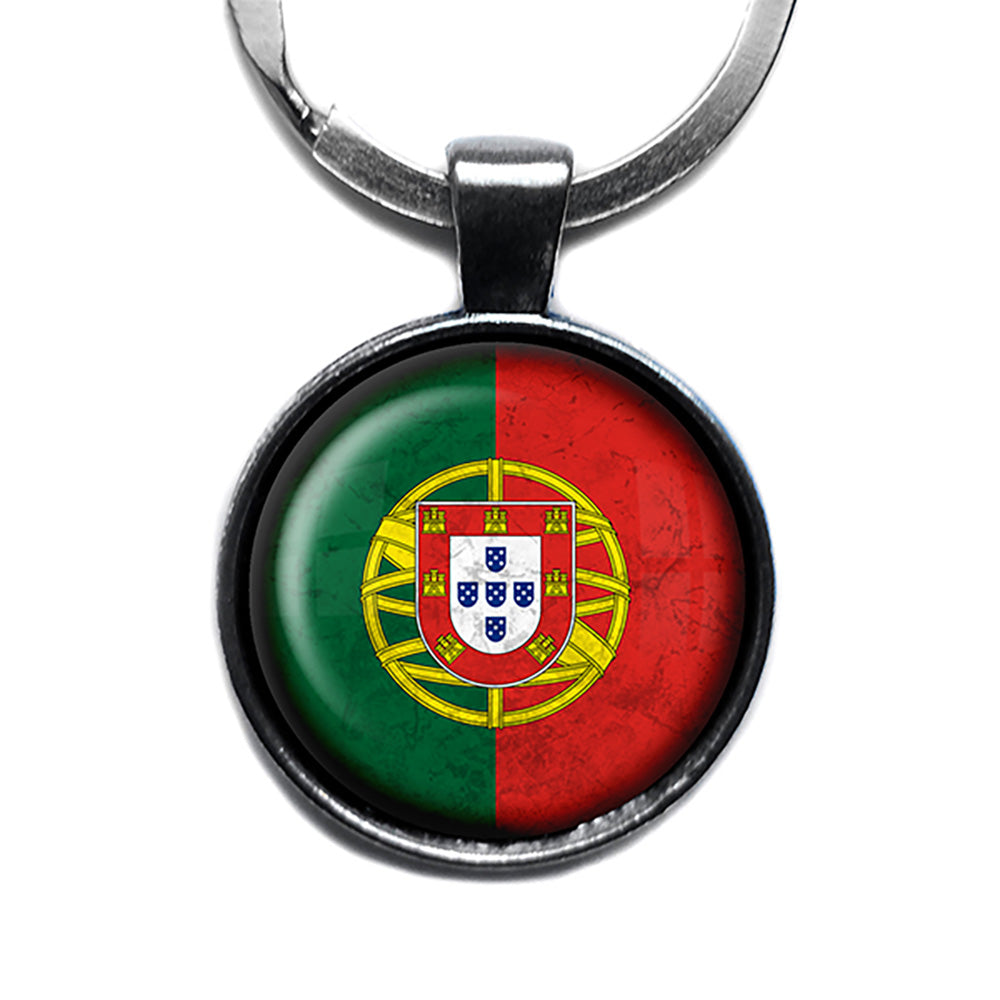 Portugal Portuguese Flag Antique Silver Keychain