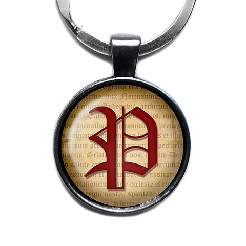 P Letter Old English Gothic Blackletter Magna Carta Antique Silver Keychain