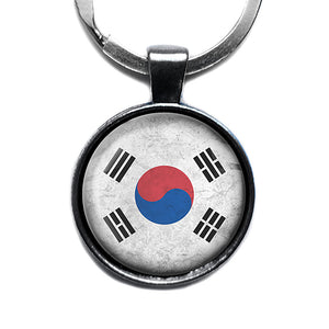 South Korea South Korean Flag Antique Silver Keychain