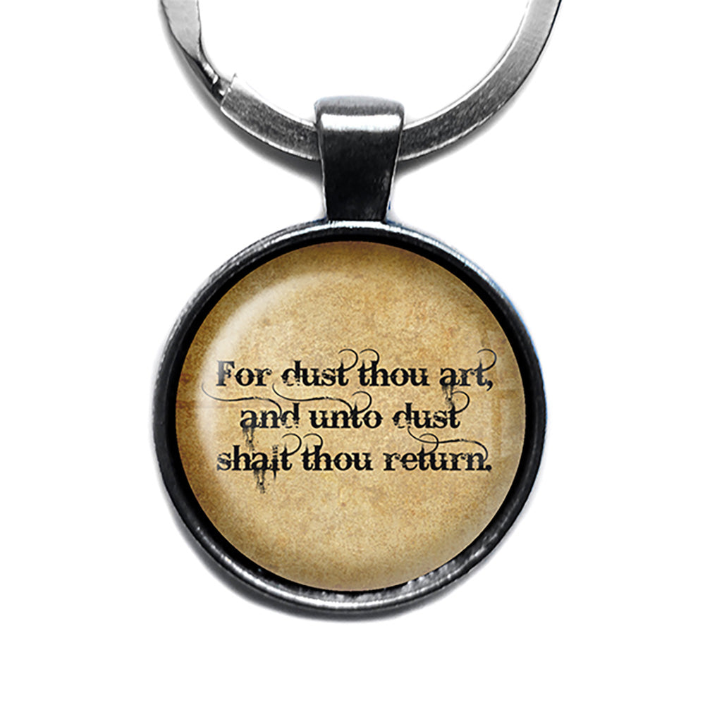 Genesis 3:19 For Dust Thou Art King James Version KJV Bible Antique Silver Keychain