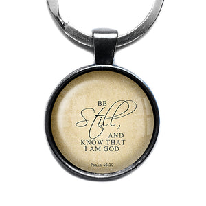 Psalm 46:10 Be Still and Know that I am God King James Version KJV Bible Antique Silver Keychain