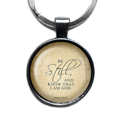 Psalm 46:10 Be Still and Know that I am God King James Version KJV Bible Antique Silver Keychain