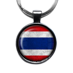 Thailand Thai Flag Antique Silver Keychain