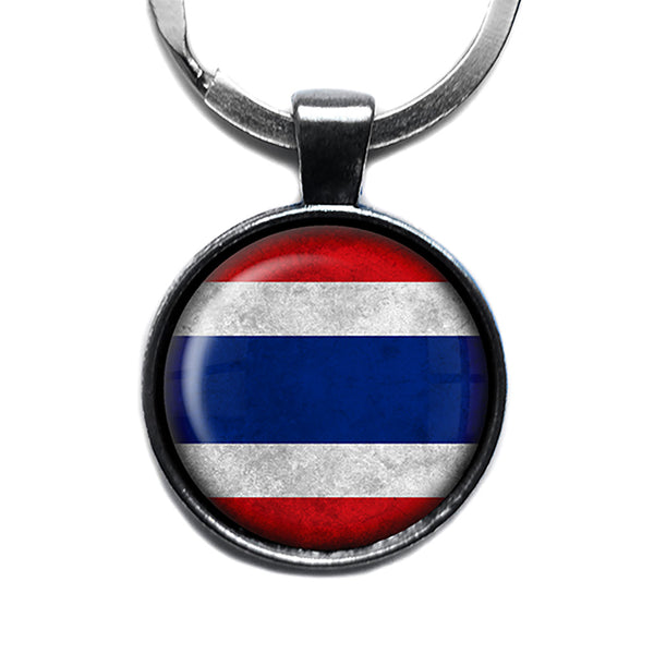 Thailand Thai Flag Antique Silver Keychain