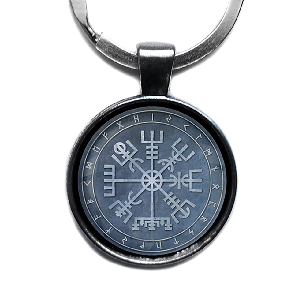 Viking Runes Vegvisir Viking Compass Rune Circle Antique Silver Keychain