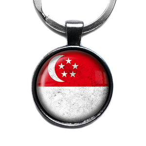Singapore Singaporean Flag Antique Silver Keychain