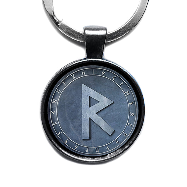 Viking Runes Elder Futhark Rune Circle R Raido Wheel Antique Silver Keychain