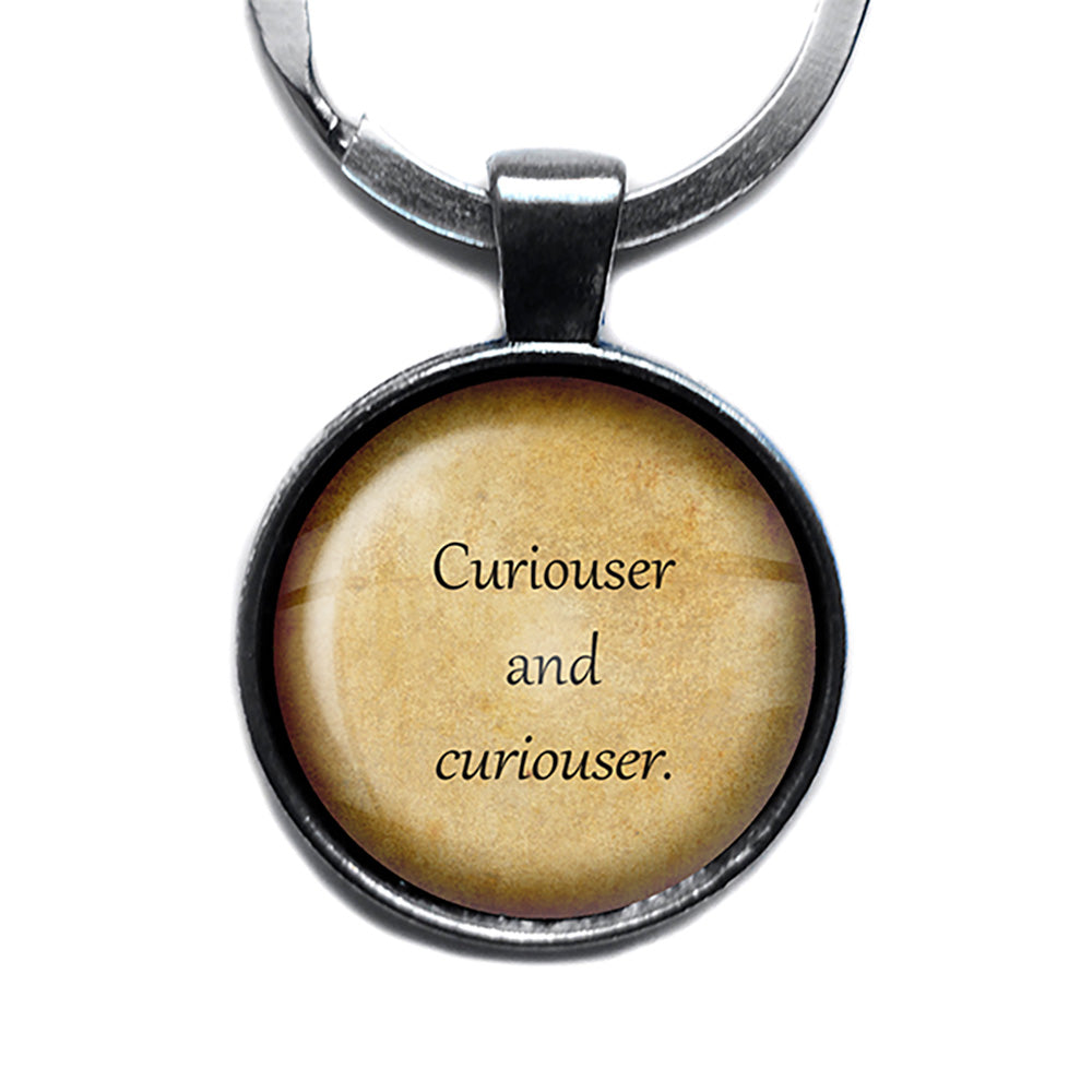 Alice in Wonderland Curiouser and Curiouser Antique Silver Keychain