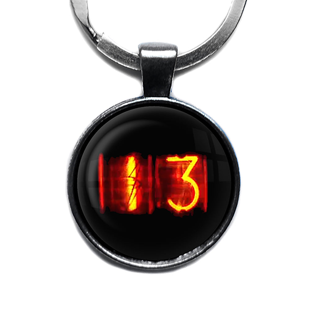 Dieselpunk Steampunk Cyberpunk Nixie Tube Print Number 13 Thirteen Halloween Antique Silver Keychain