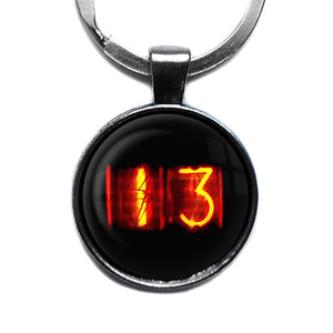 Dieselpunk Steampunk Cyberpunk Nixie Tube Print Number 13 Thirteen Halloween Antique Silver Keychain