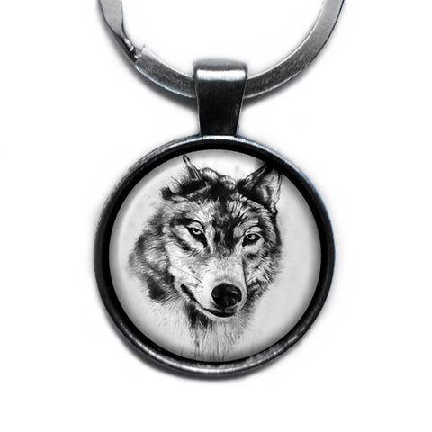 Wolf Head Antique Silver Keychain