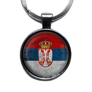 Serbia Serbian Flag Antique Silver Keychain