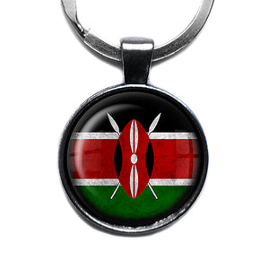 Kenya Kenyan Flag Antique Silver Keychain