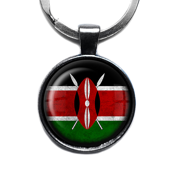 Kenya Kenyan Flag Antique Silver Keychain