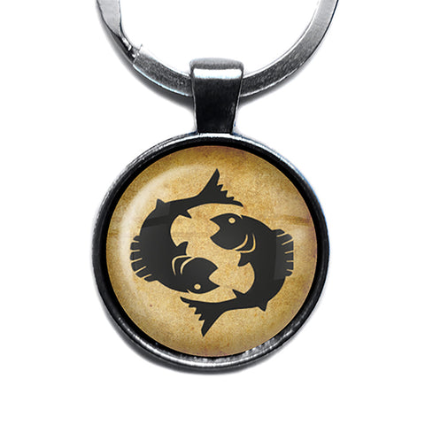Astrology Zodiac Sign Pisces Antique Silver Keychain