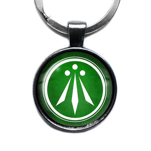 Celtic Symbol The Awen Three Rays of Light Green on White Antique Silver Keychain